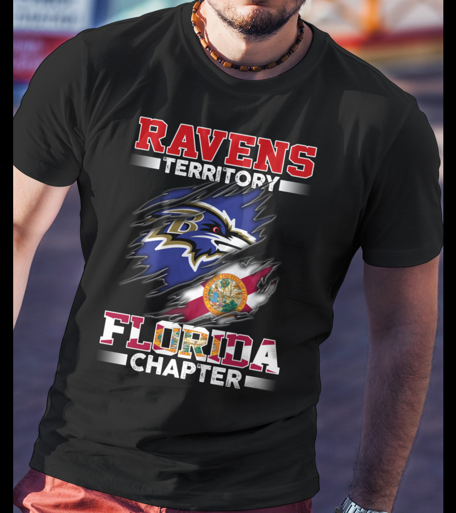 Ravens Territory Florida Chapter Baltimore Ravens Logo With Florida Flag T-Shirt