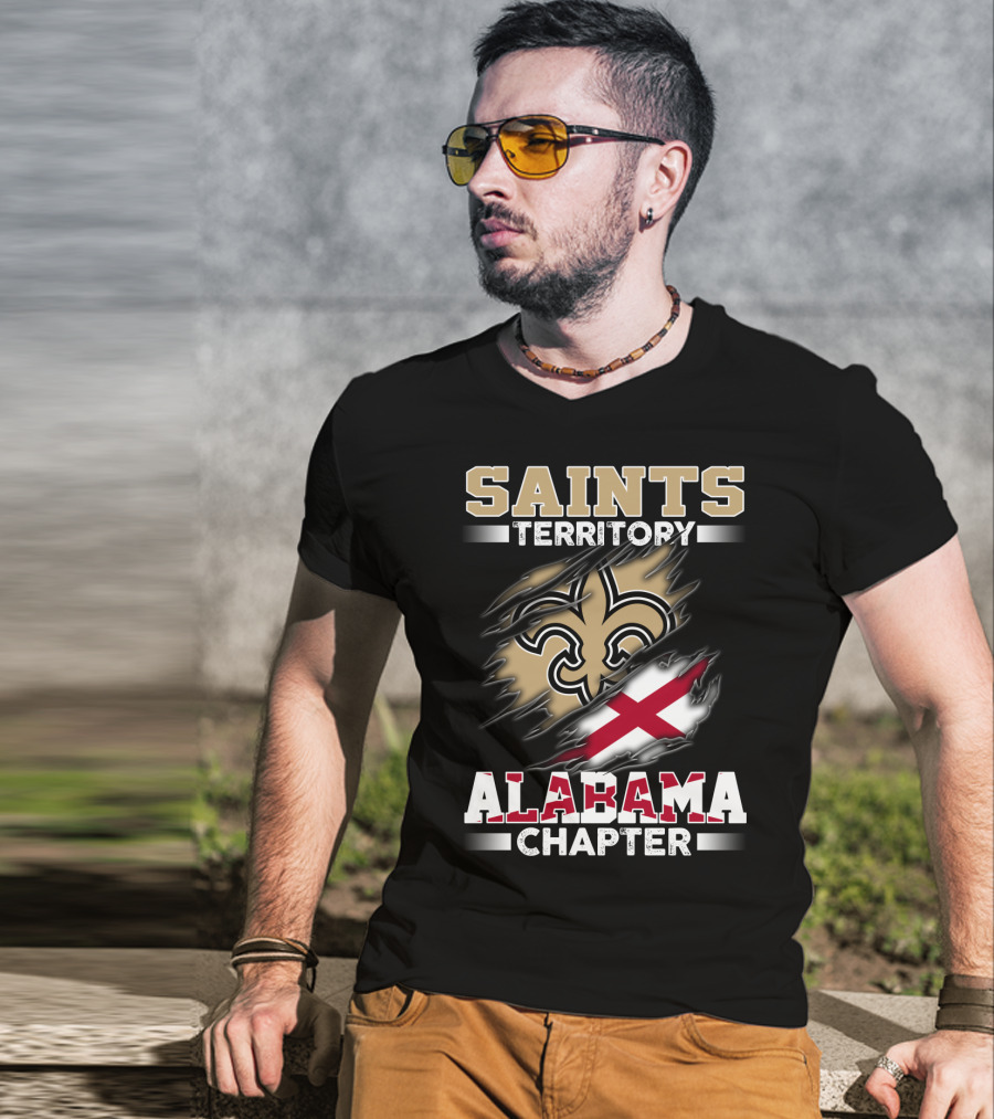 Saints Territory Alabama Chapter Fleur-De-Lis Cross Flag T-Shirt