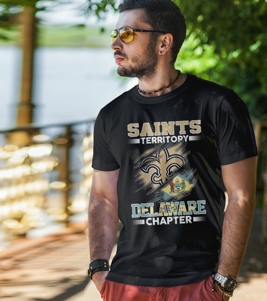 Saints Territory Delaware Chapter Fleur-De-Lis And Delaware Flag T-Shirt
