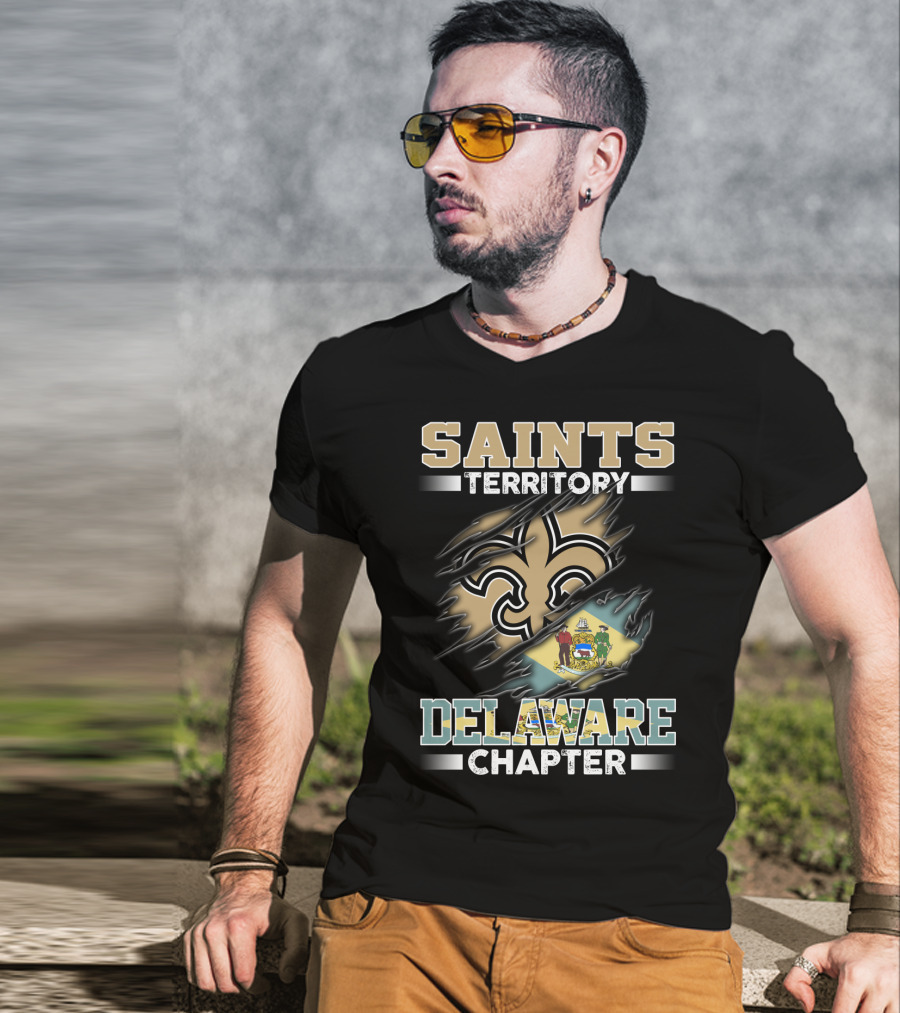 Saints Territory Delaware Chapter Fleur-De-Lis And Delaware Flag T-Shirt