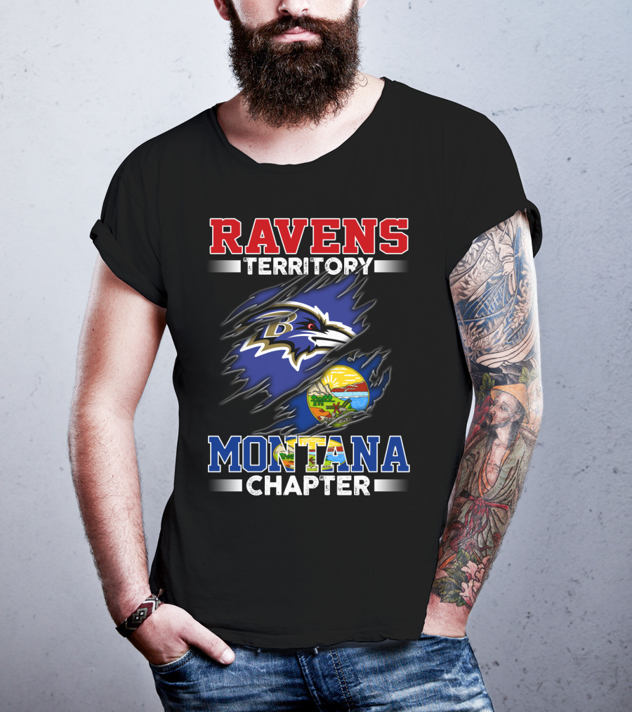Ravens Territory Montana Chapter Baltimore Ravens Logo And Montana State Seal T-Shirt