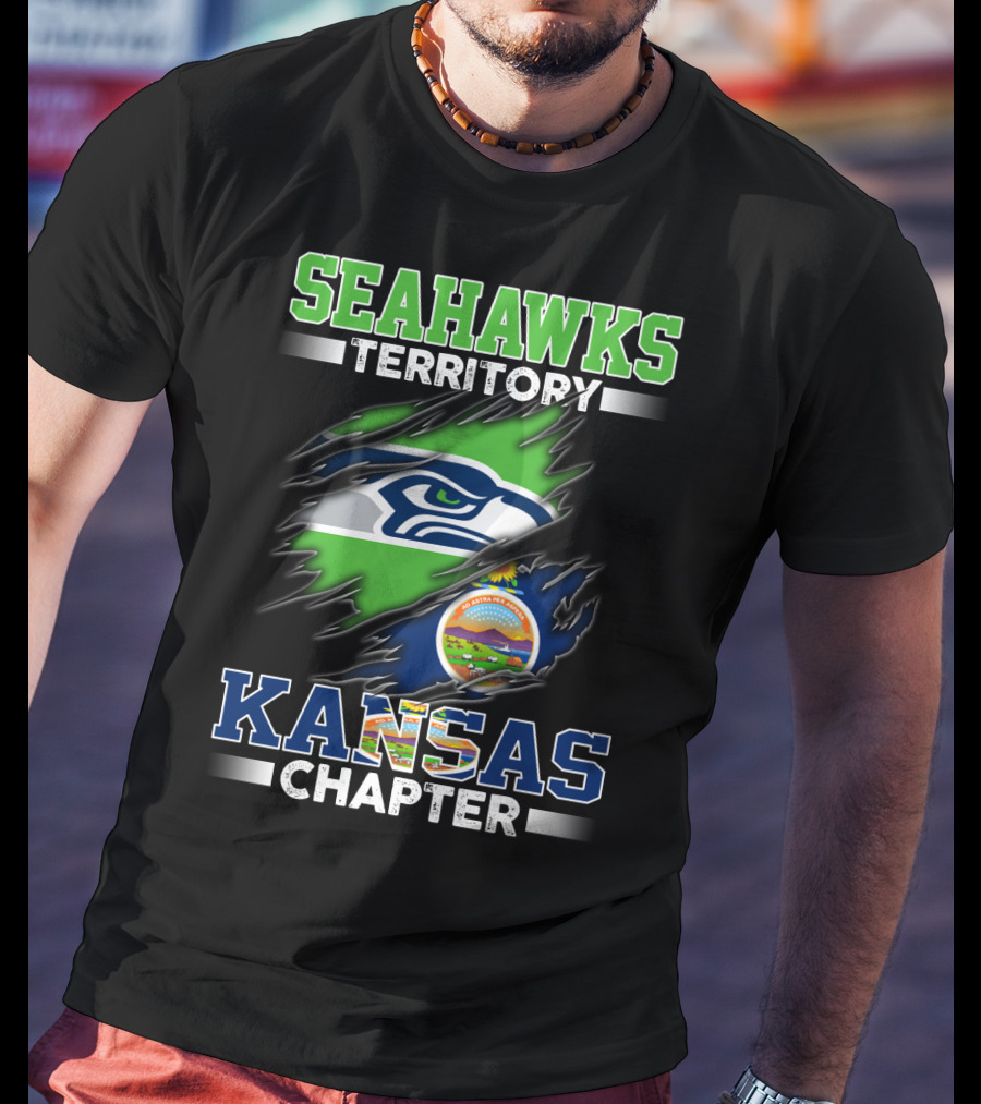 Seahawks Territory Kansas Chapter Flag Logo Fan Group T-Shirt