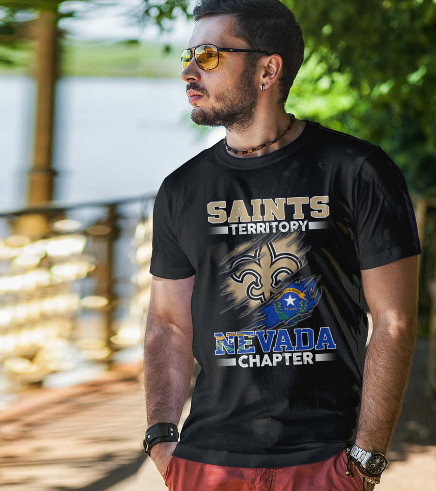 Saints Territory Fleur-De-Lis Nevada Chapter Battle Born Flag T-Shirt