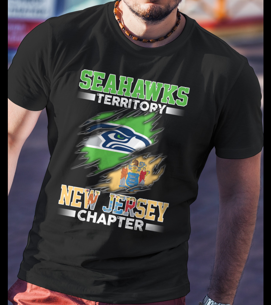 Seahawks Territory New Jersey Chapter Logo With State Flag T-Shirt