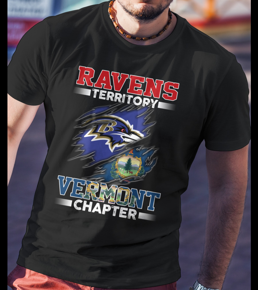 Ravens Territory Vermont Chapter Baltimore Football Team Logo And Vermont State Seal T-Shirt