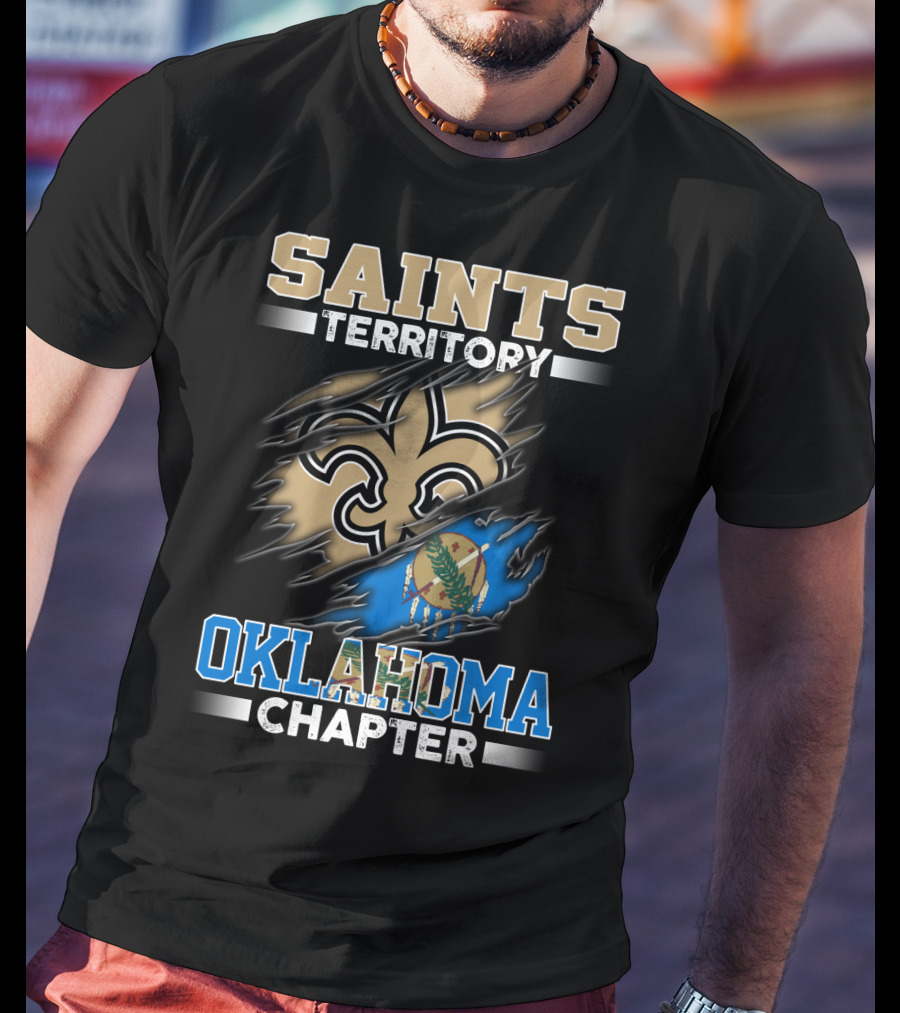 Saints Territory Oklahoma Chapter Fleur-De-Lis State Flag Ripped T-Shirt