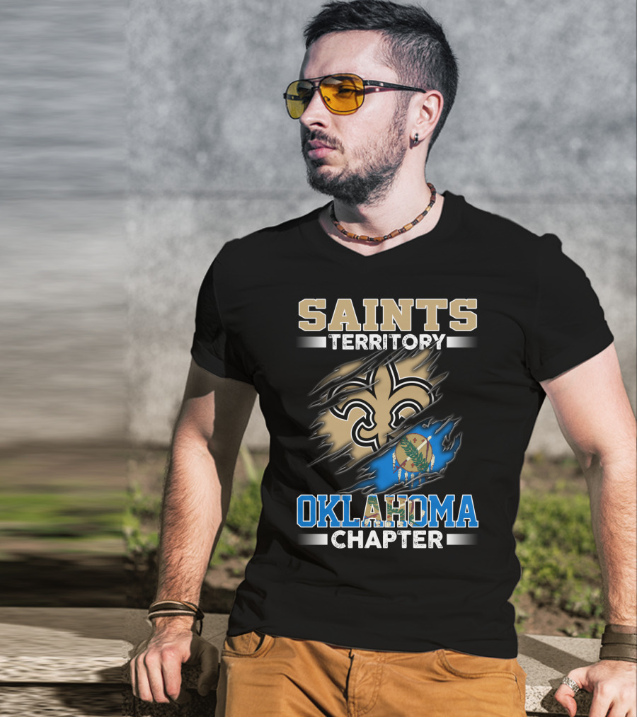 Saints Territory Oklahoma Chapter Fleur-De-Lis State Flag Ripped T-Shirt