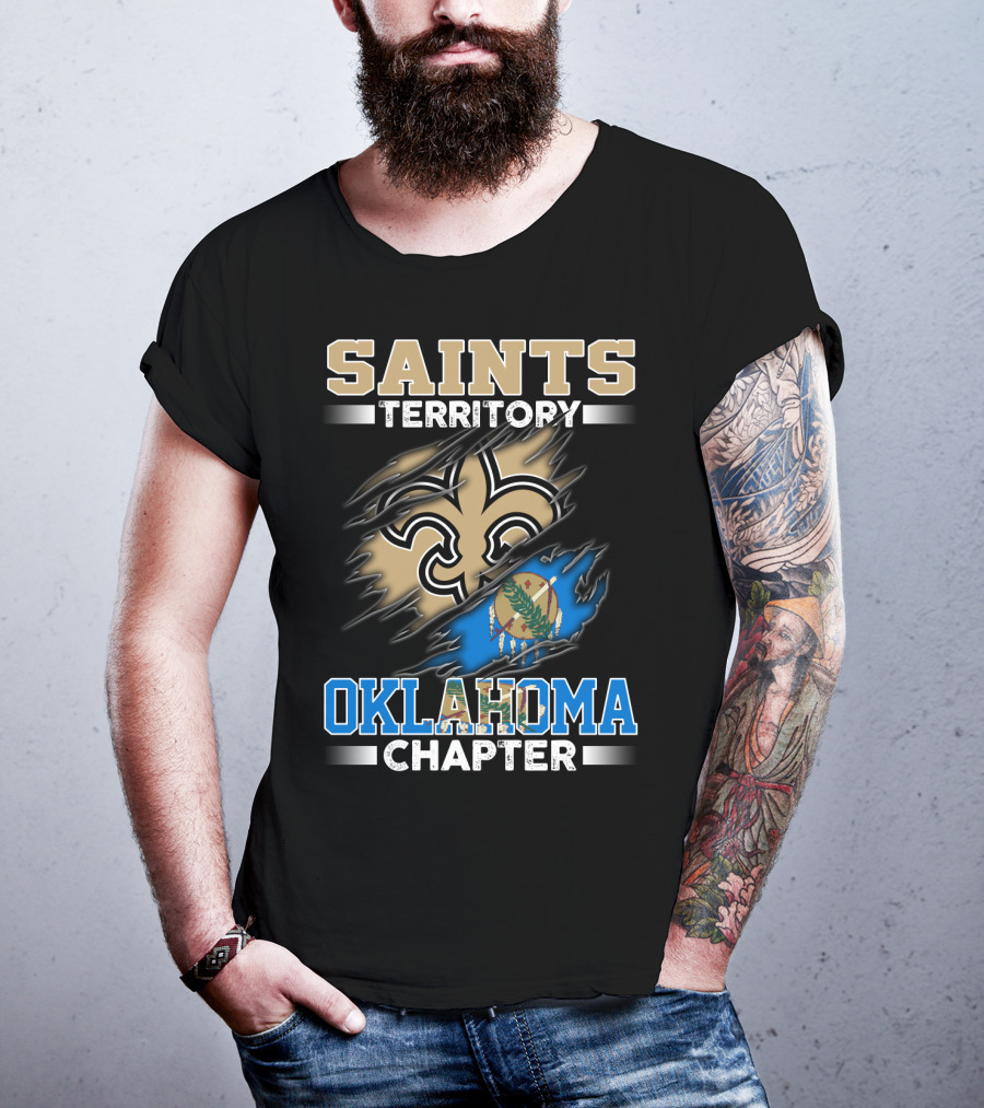 Saints Territory Oklahoma Chapter Fleur-De-Lis State Flag Ripped T-Shirt