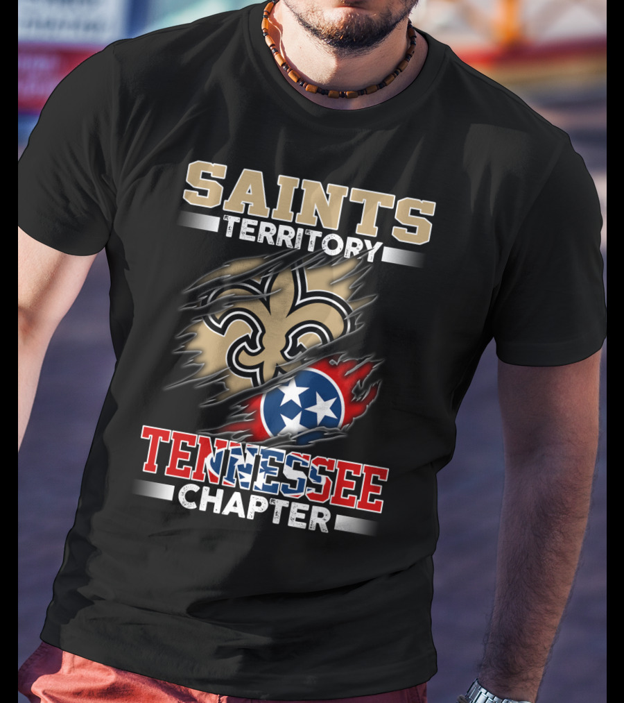 Saints Territory Tennessee Chapter Fleur-De-Lis Logo And Tri-Star Flag T-Shirt