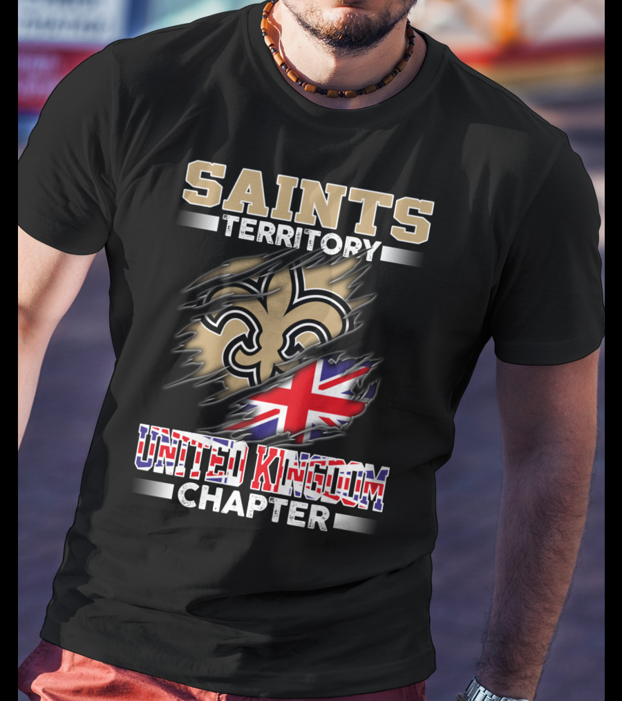 Saints Territory United Kingdom Chapter Fleur-De-Lis And Union Jack Ripped T-Shirt