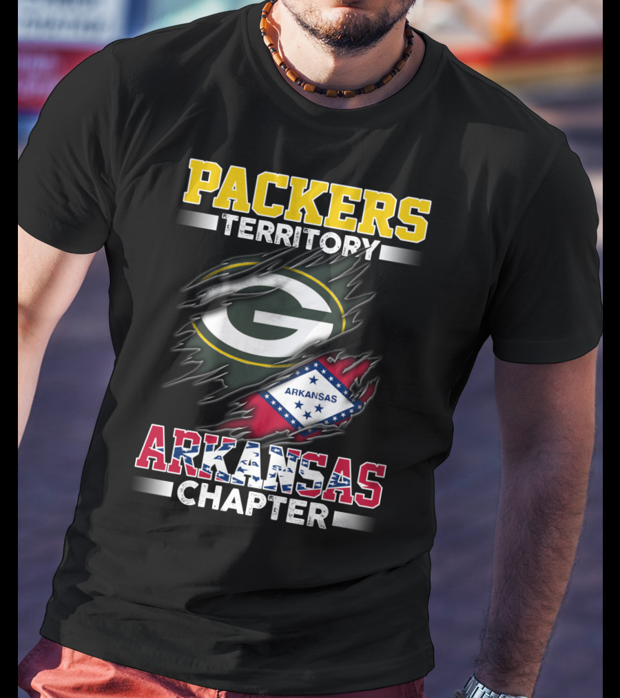 Packers Territory Arkansas Chapter Green Bay Logo Arkansas Flag T-Shirt