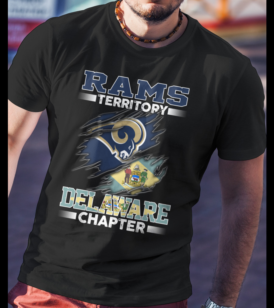 Rams Territory Delaware Chapter Fan Emblem With State Flag And Iconic Team T-Shirt