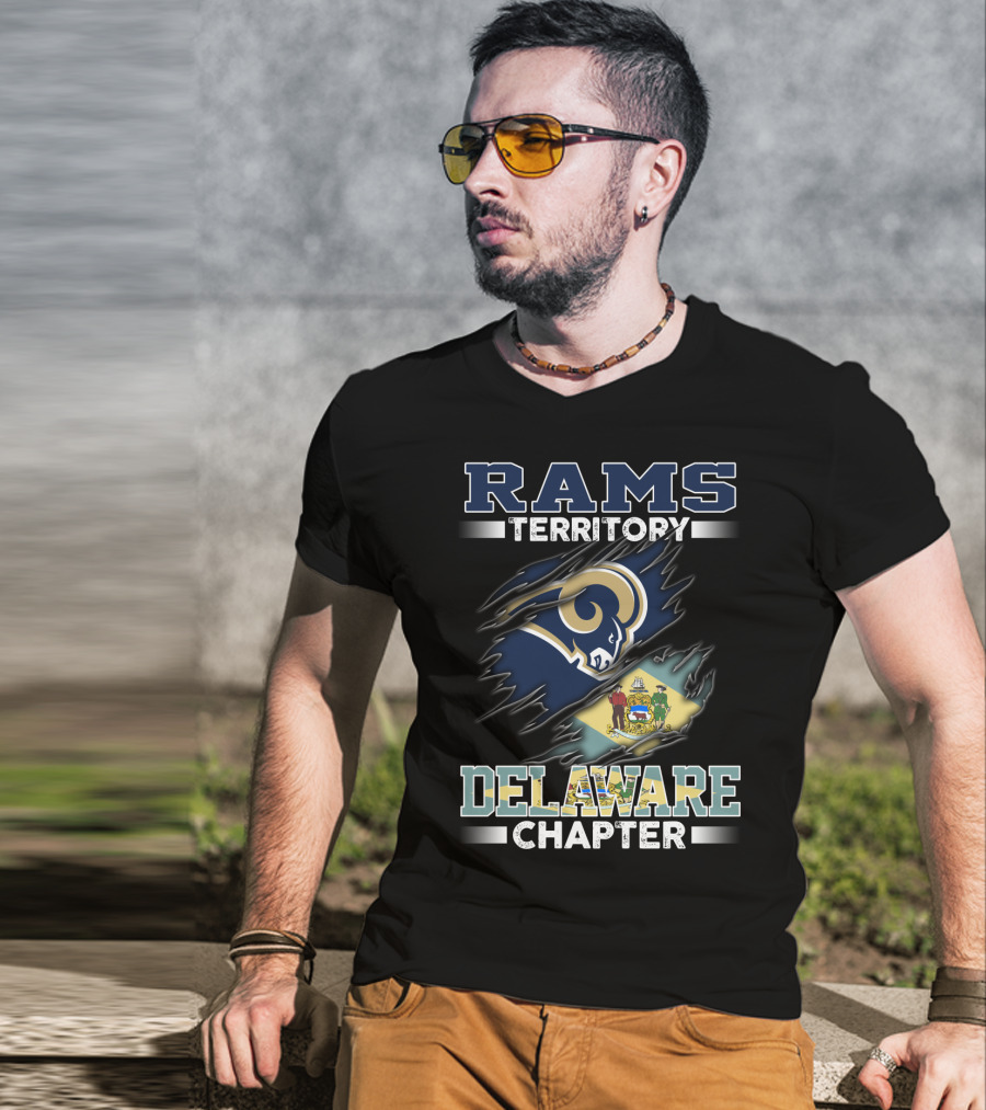 Rams Territory Delaware Chapter Fan Emblem With State Flag And Iconic Team T-Shirt