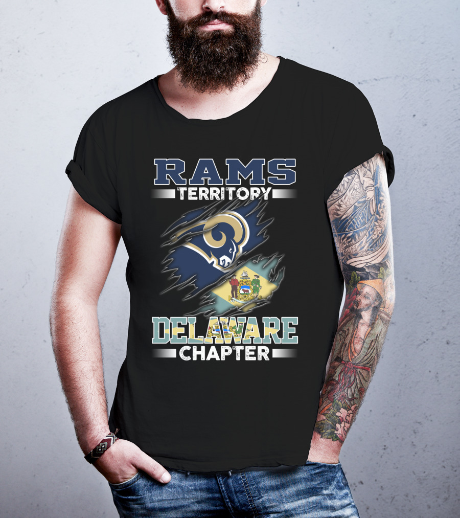 Rams Territory Delaware Chapter Fan Emblem With State Flag And Iconic Team T-Shirt