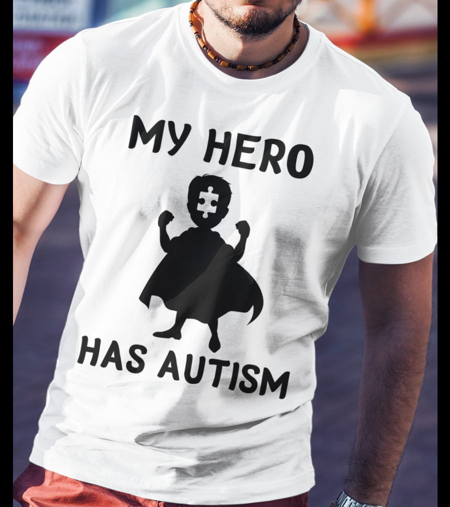 My Hero Has Autism Silhouette With Puzzle Piece Face T-Shirt