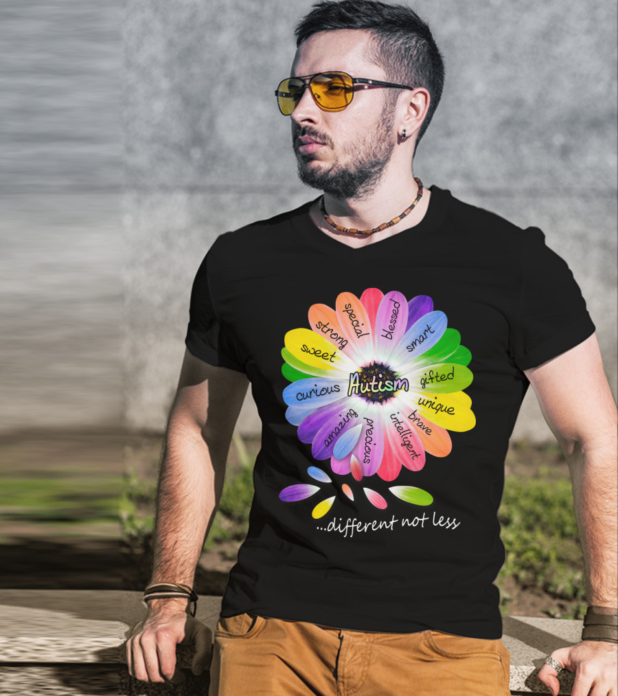 Autism Different Not Less Special Strong Sweet Curious Amazing Precious Blessed Smart Gifted Unique Brave Intelligent T-Shirt