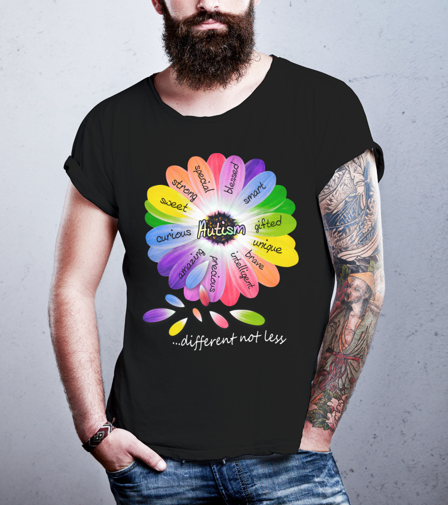 Autism Different Not Less Special Strong Sweet Curious Amazing Precious Blessed Smart Gifted Unique Brave Intelligent T-Shirt