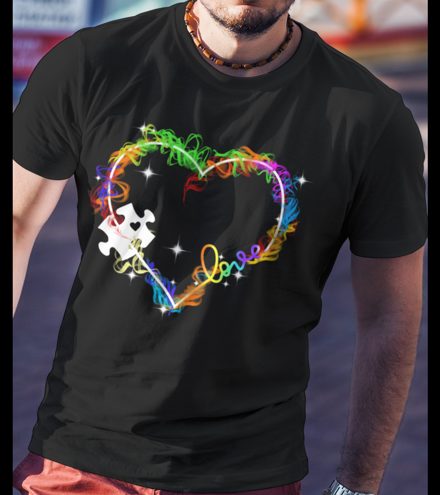 Love Heart Rainbow Puzzle Autism T-Shirt
