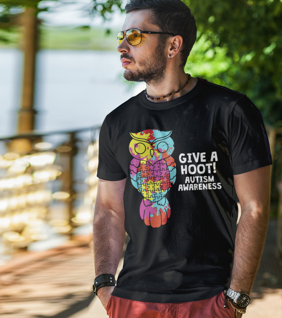 Give A Hoot Puzzle Owl Autism Awareness T-Shirt