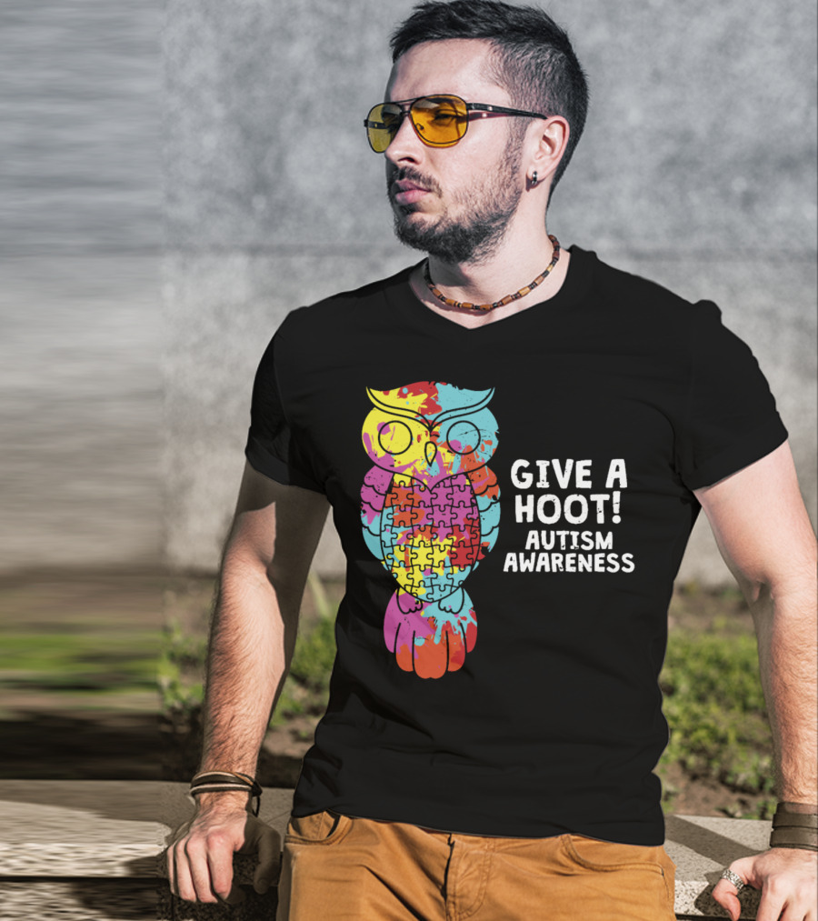 Give A Hoot Puzzle Owl Autism Awareness T-Shirt
