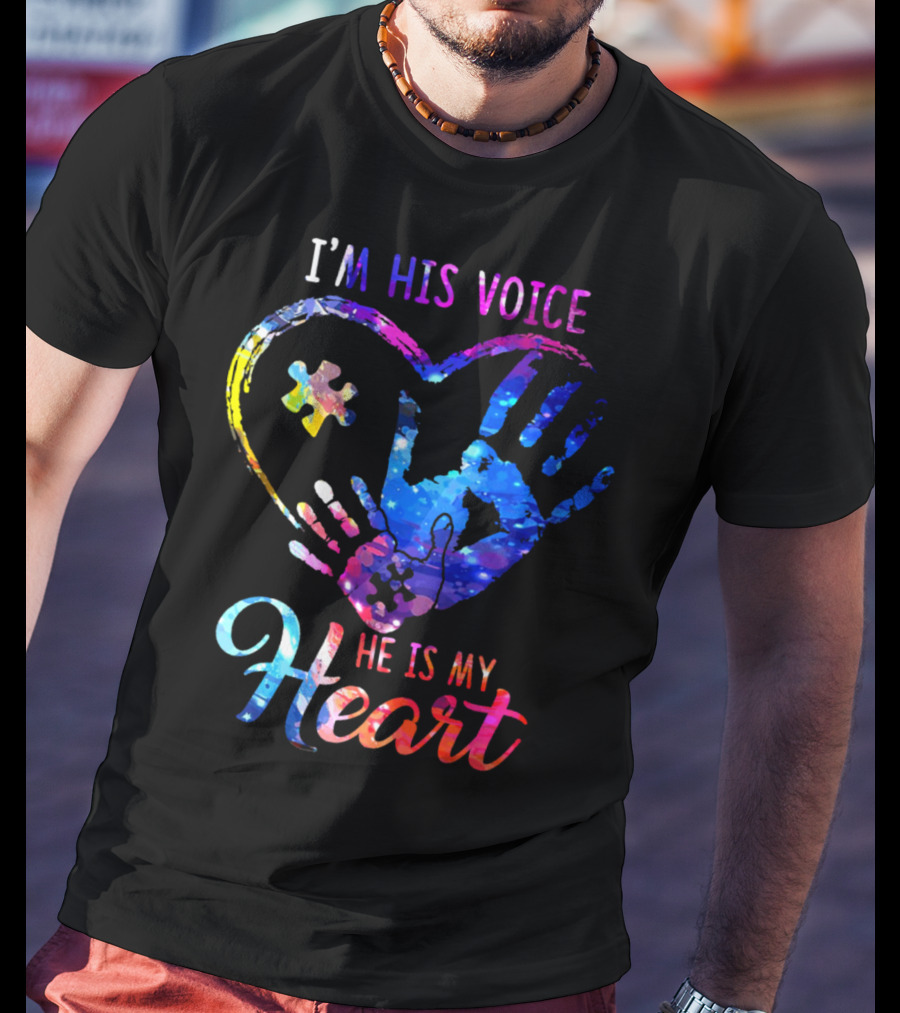 I'm His Voice He Is My Heart Puzzle Heart Hands T-Shirt