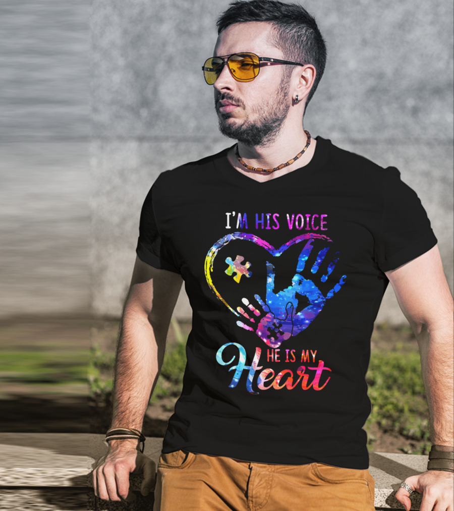 I'm His Voice He Is My Heart Puzzle Heart Hands T-Shirt