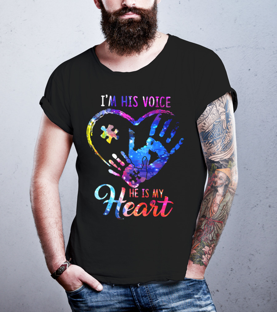 I'm His Voice He Is My Heart Puzzle Heart Hands T-Shirt