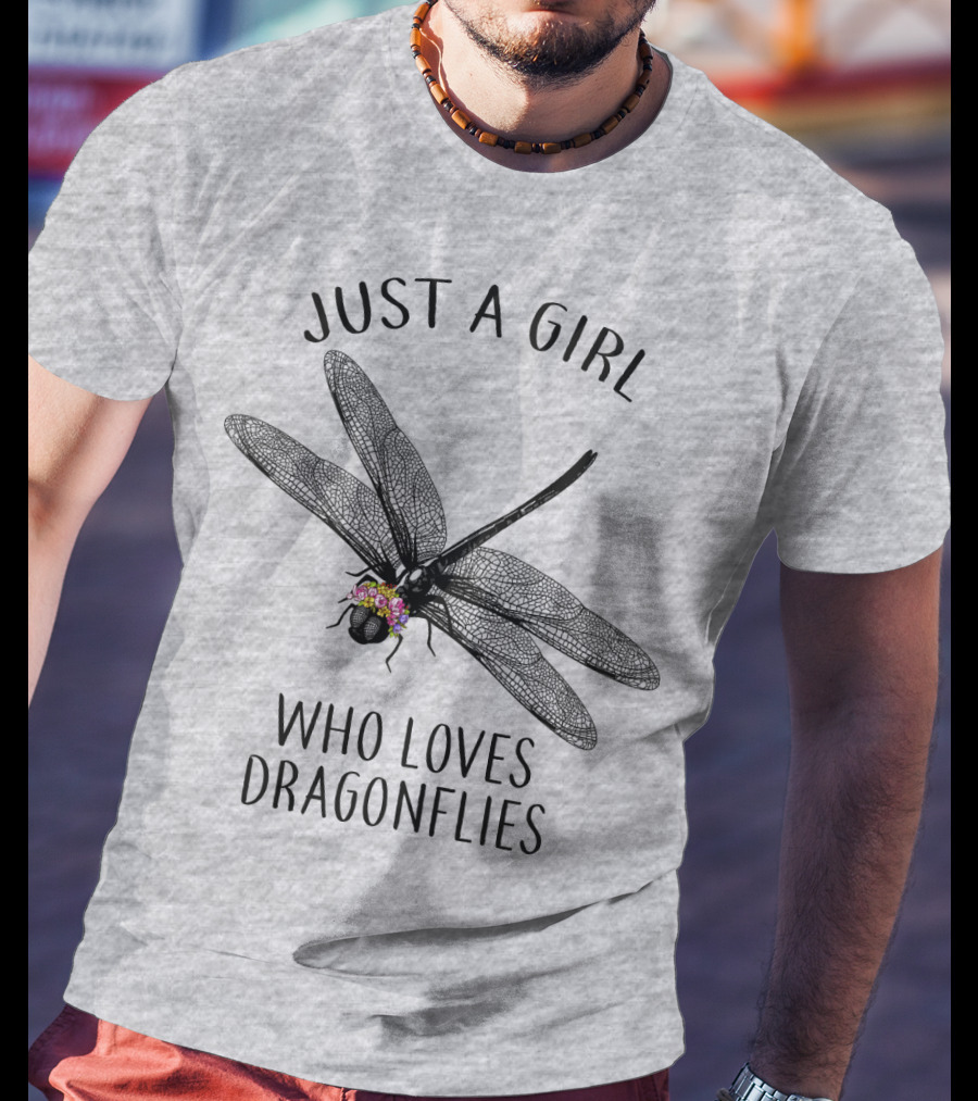 Just A Girl Who Loves Dragonflies Floral Adorned Insect T-Shirt