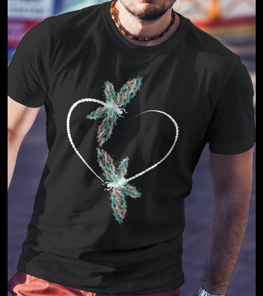 Dragonfly Heart Shape With Two Vibrant Dragonflies T-Shirt