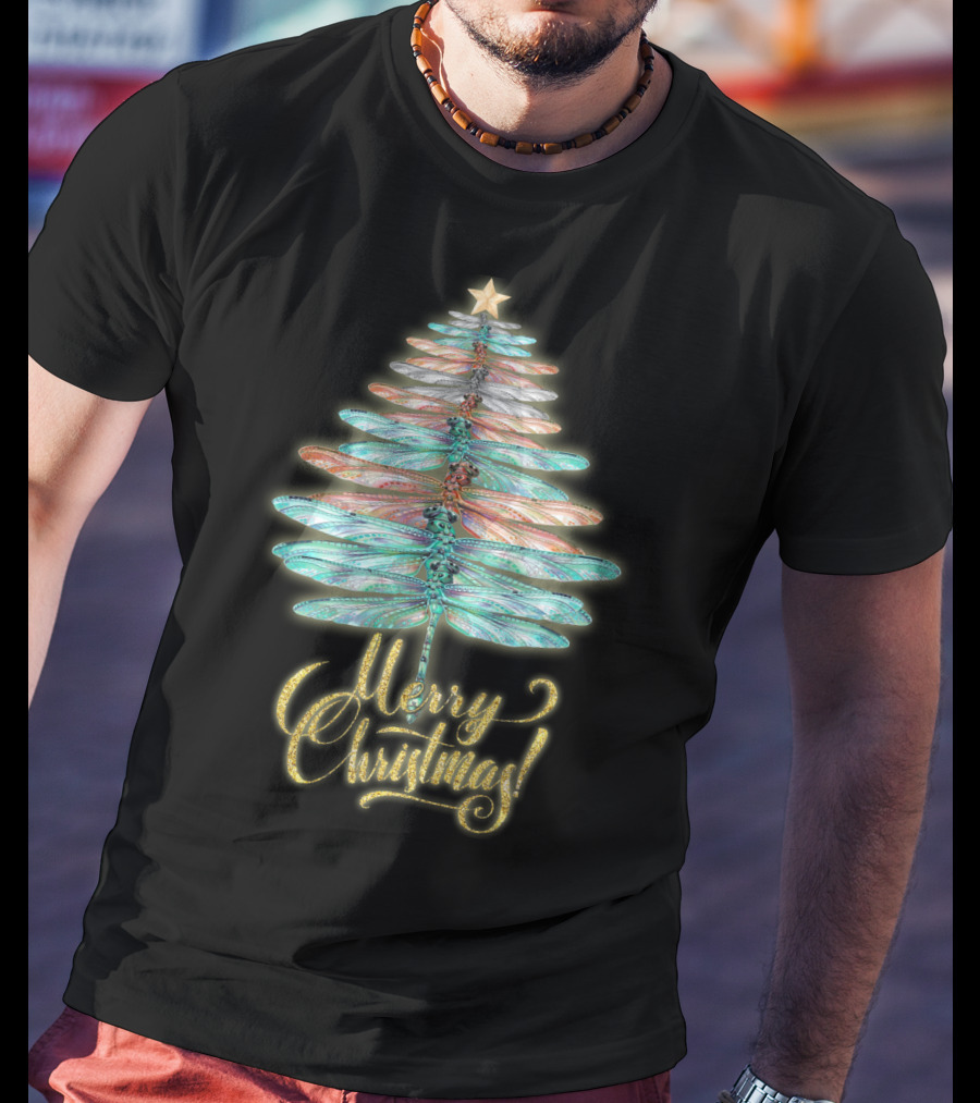 Merry Christmas Dragonfly Tree T-Shirt