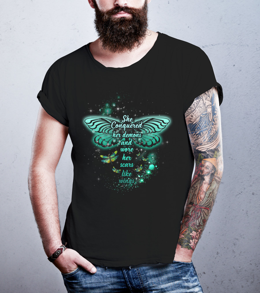 She Conquered Her Demons And Wore Her Scars Like Wings Butterfly T-Shirt