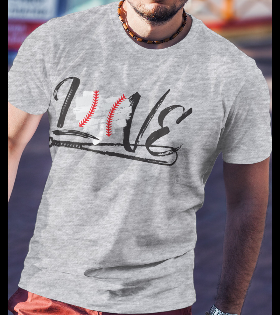 Love Baseball Bat Heart Stitching T-Shirt