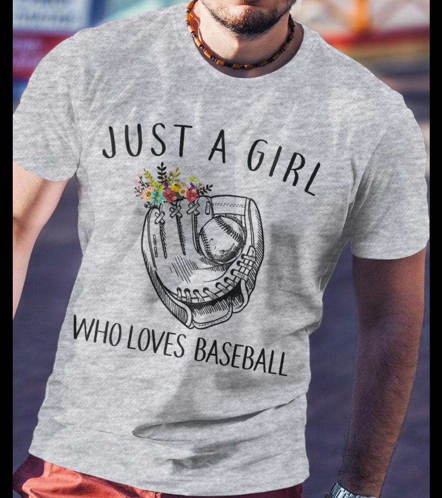 Just A Girl Who Loves Baseball Floral Glove T-Shirt
