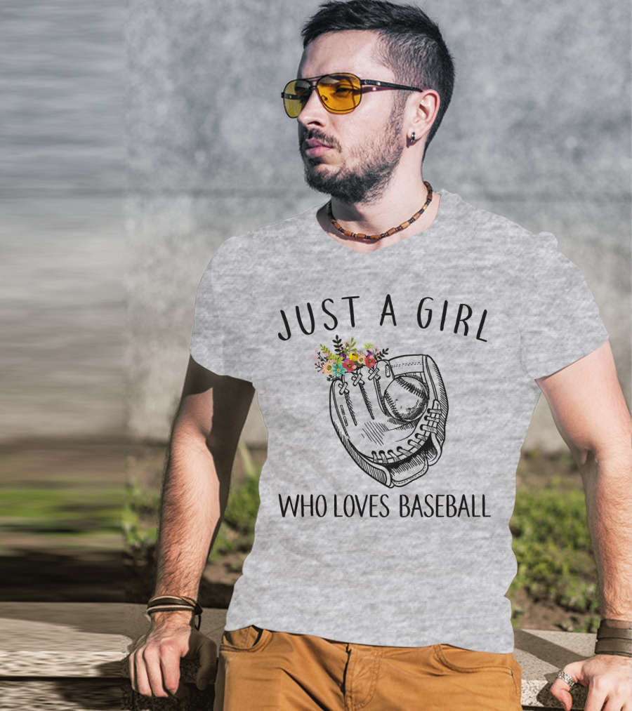 Just A Girl Who Loves Baseball Floral Glove T-Shirt