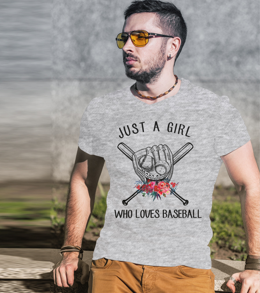 Just A Girl Who Loves Baseball Flowers Glove And Bats T-Shirt