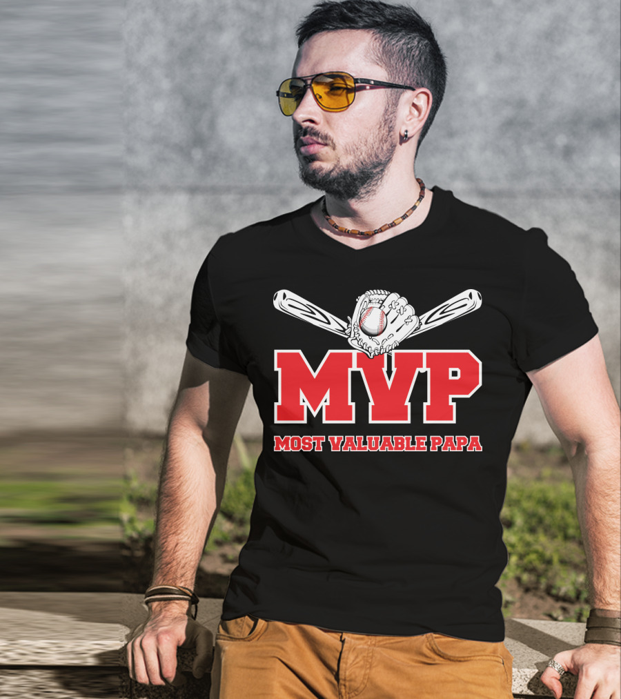 MVP Most Valuable Papa Baseball Glove And Bat T-Shirt