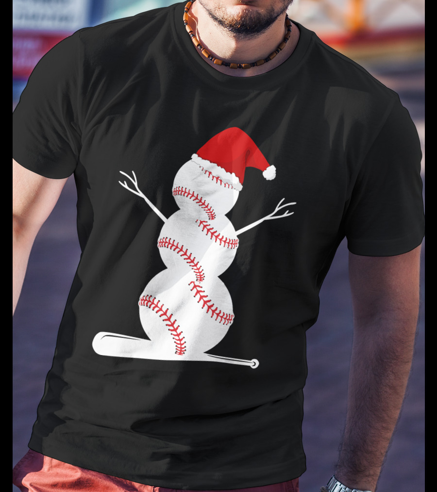 Baseball Snowman Santa Hat Bat Christmas BA01 T-Shirt