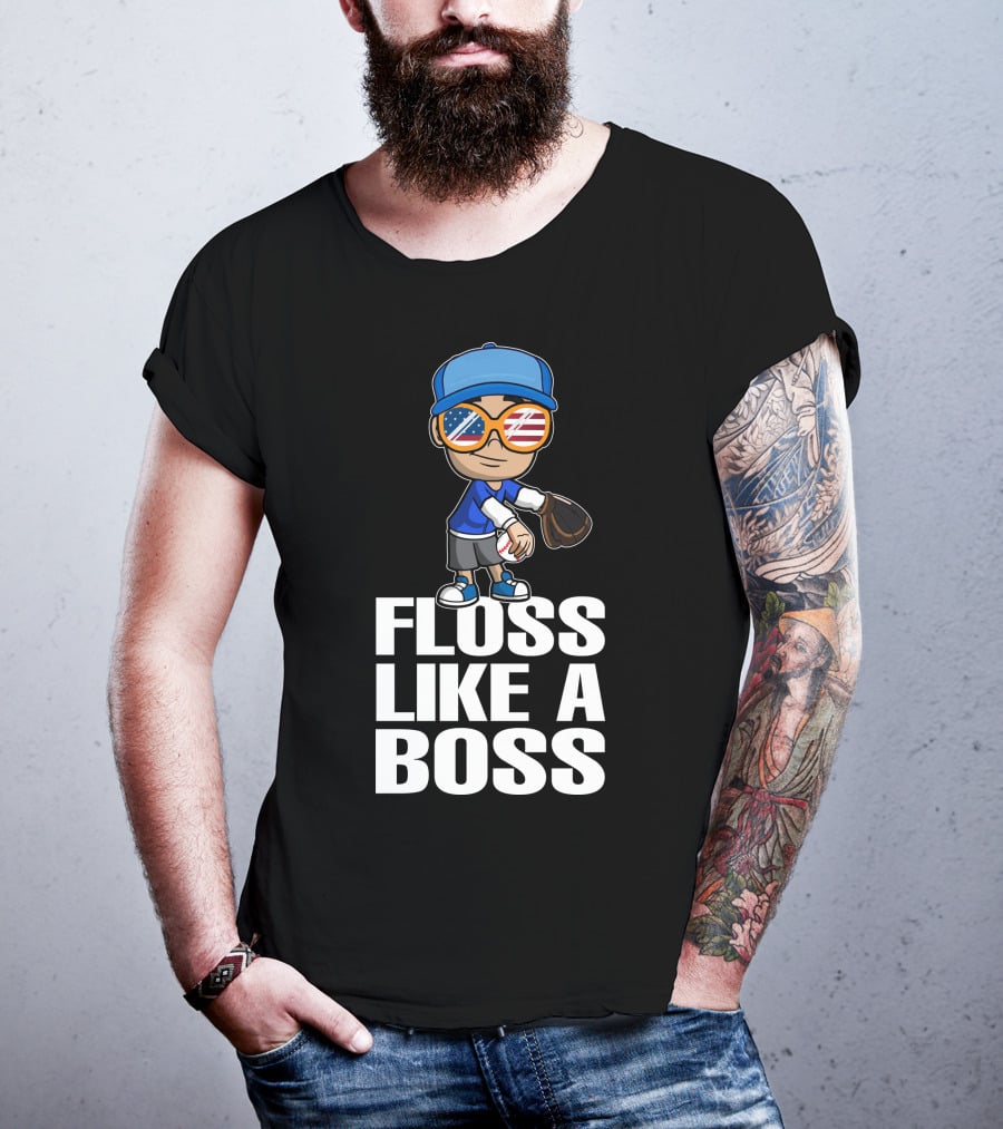 Floss Like A Boss Baseball Player American Flag Sunglasses T-Shirt