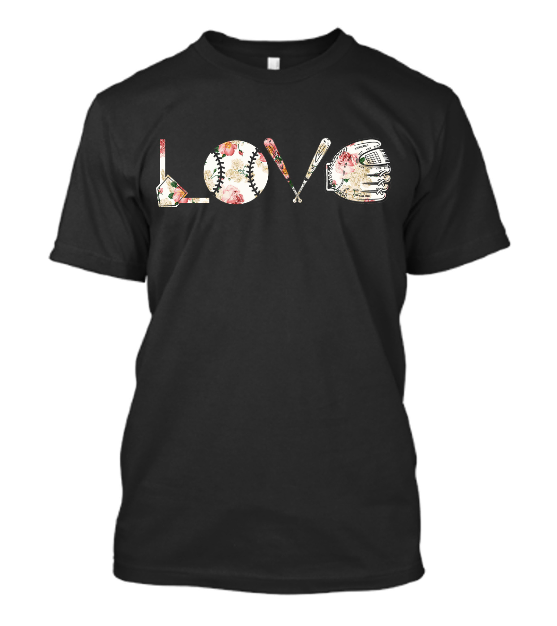 Love Baseball Floral Bat Glove Home Plate T-Shirt