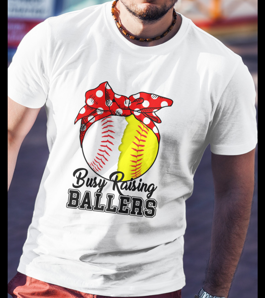 Busy Raising BALLERS Softball Baseball Polka Dot Bandana T-Shirt