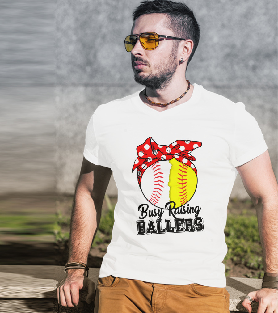 Busy Raising BALLERS Softball Baseball Polka Dot Bandana T-Shirt