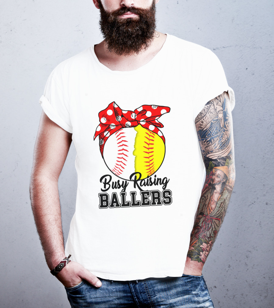 Busy Raising BALLERS Softball Baseball Polka Dot Bandana T-Shirt