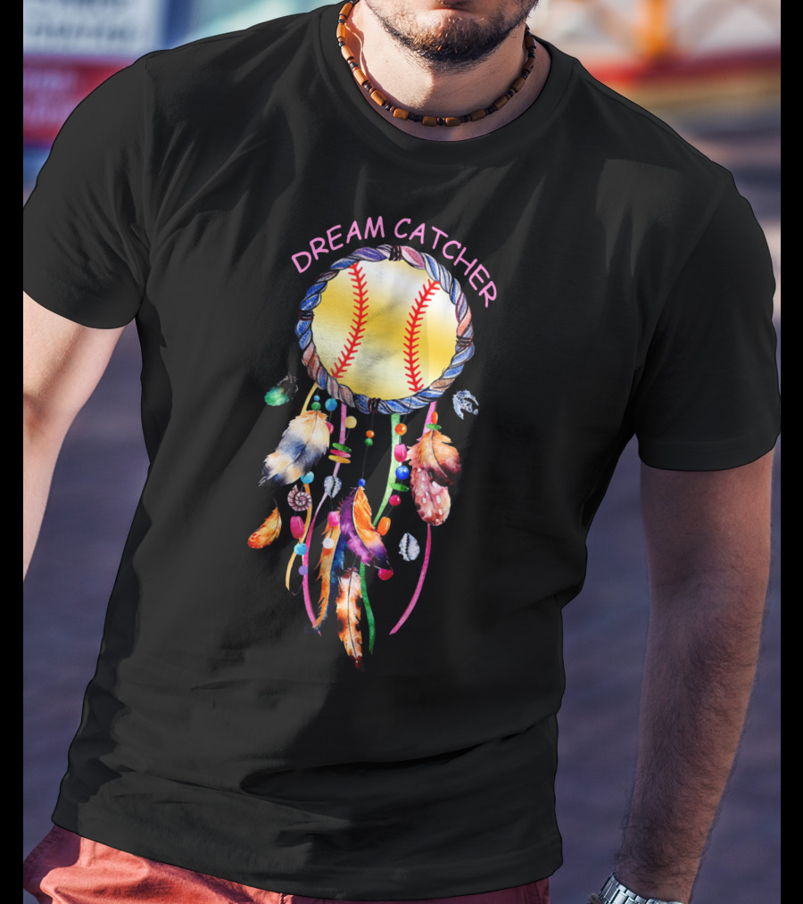 Dream Catcher Softball With Feather And Bead Accents T-Shirt