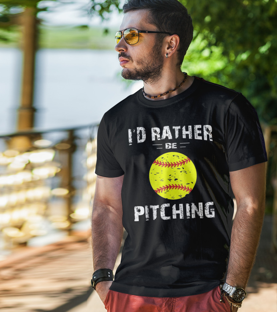 I'd Rather Be Pitching Softball Yellow Ball T-Shirt