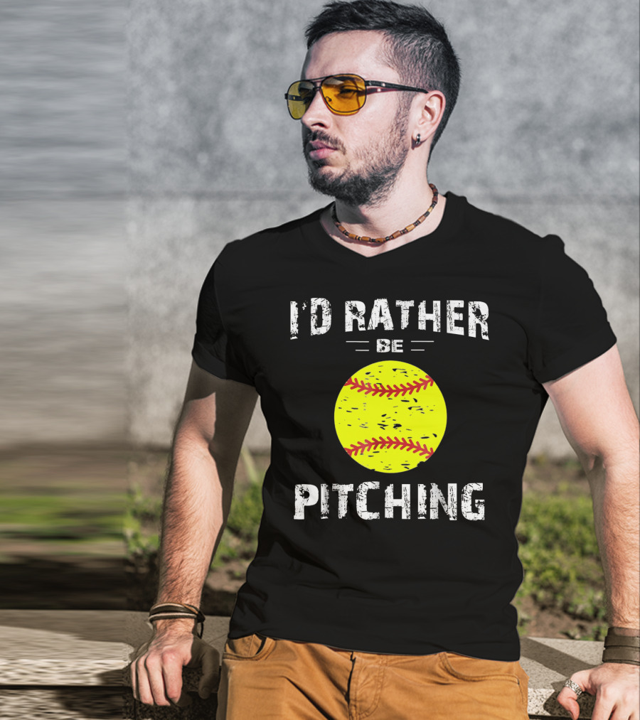 I'd Rather Be Pitching Softball Yellow Ball T-Shirt