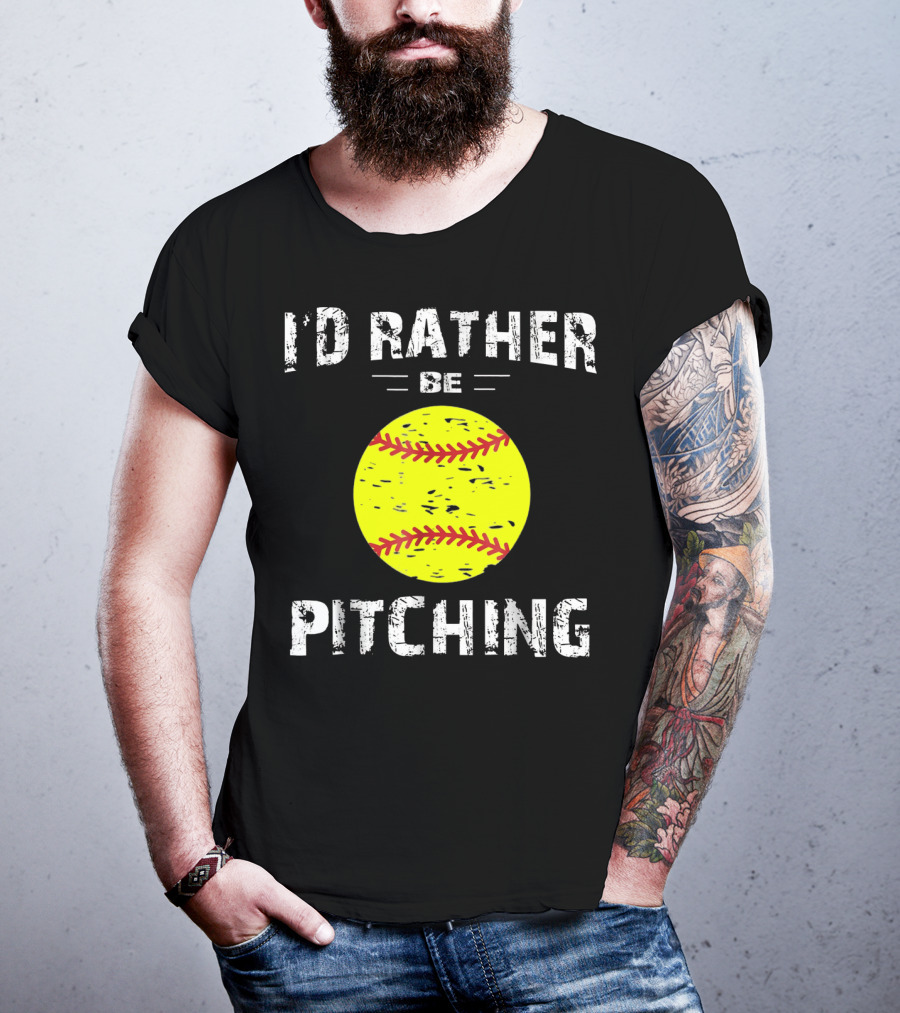 I'd Rather Be Pitching Softball Yellow Ball T-Shirt