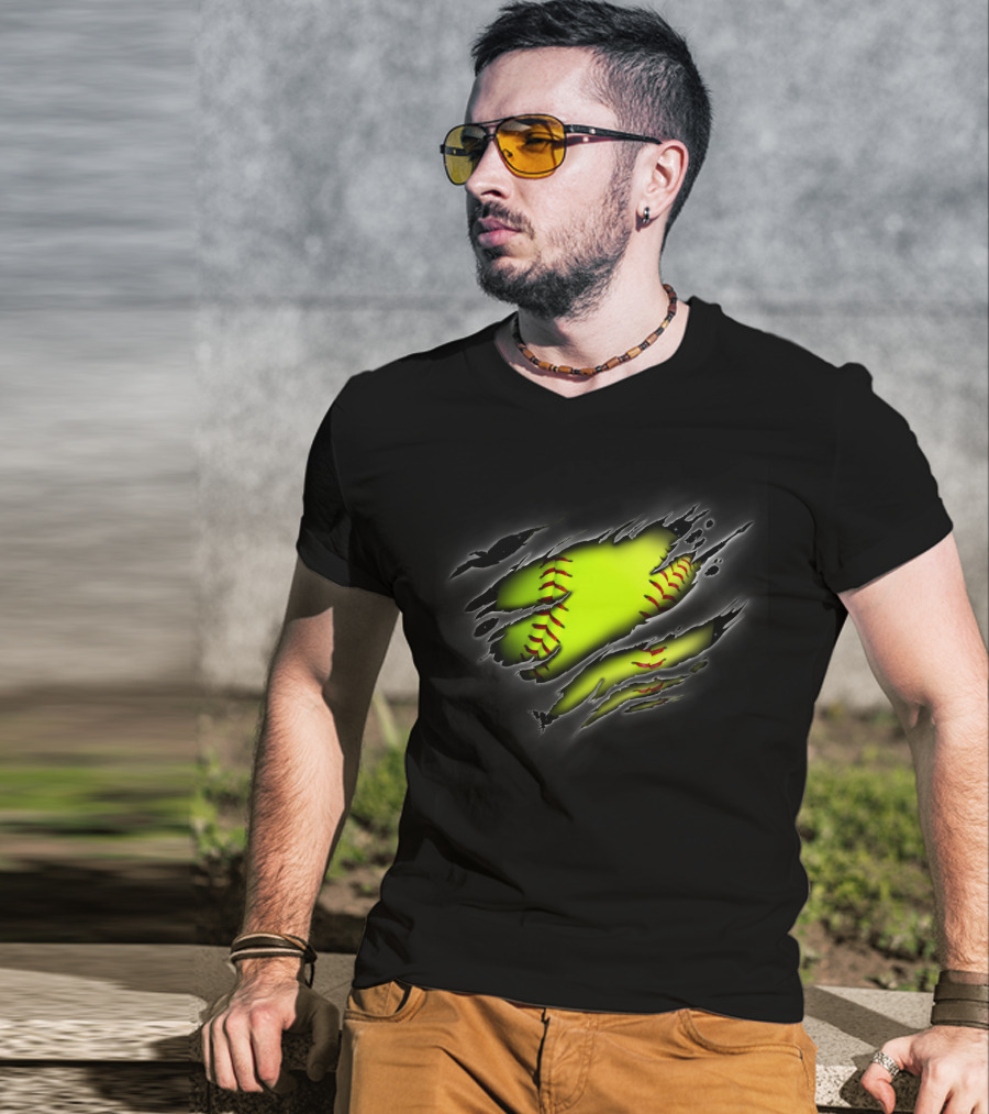 Softball Inside Me Ripped Ball T-Shirt