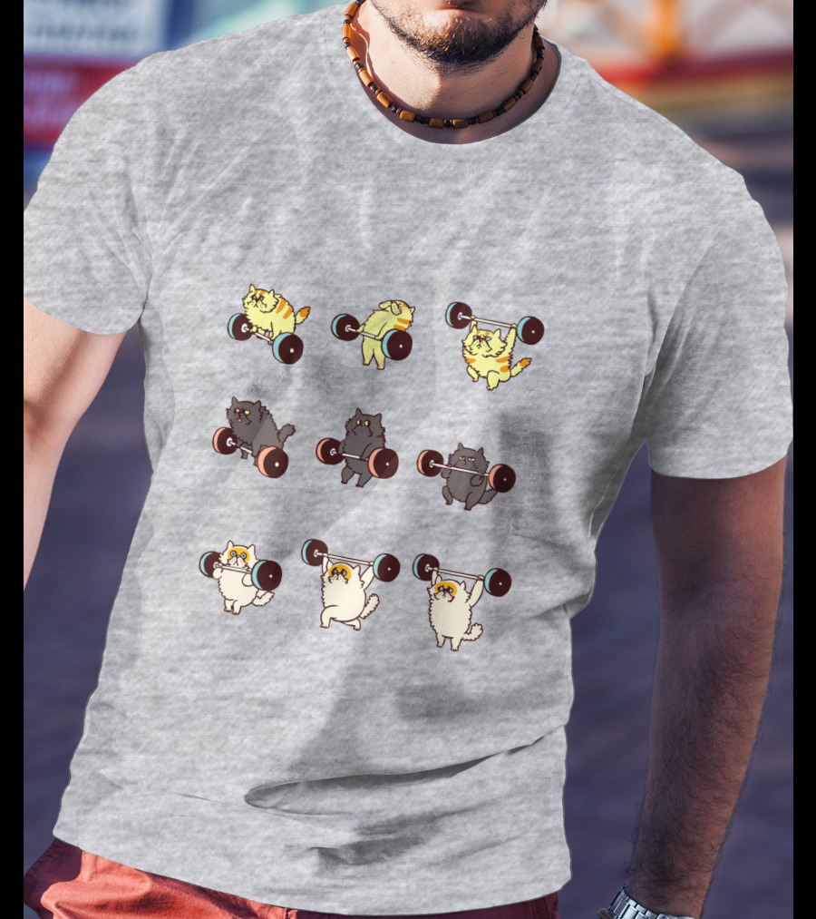 Weight Lifting Cats With Barbells Fitness Humor T-Shirt