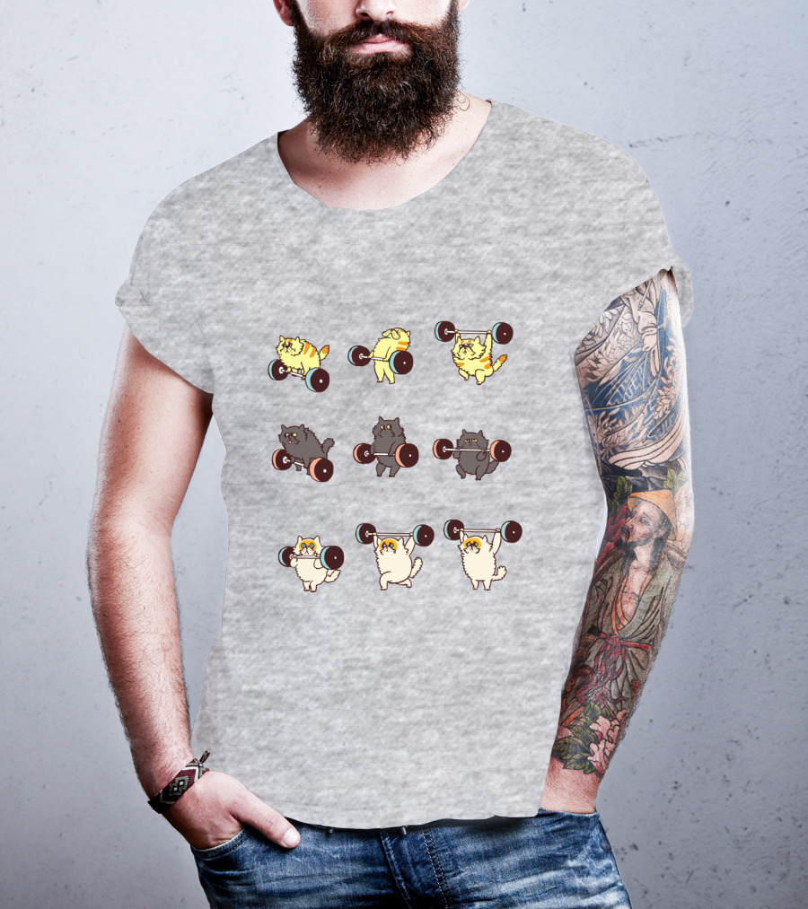 Weight Lifting Cats With Barbells Fitness Humor T-Shirt