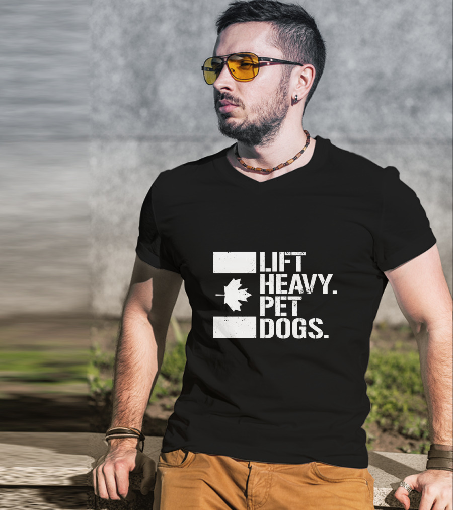 Lift Heavy Pet Dogs Canada Maple Leaf Flag Fitness T-Shirt